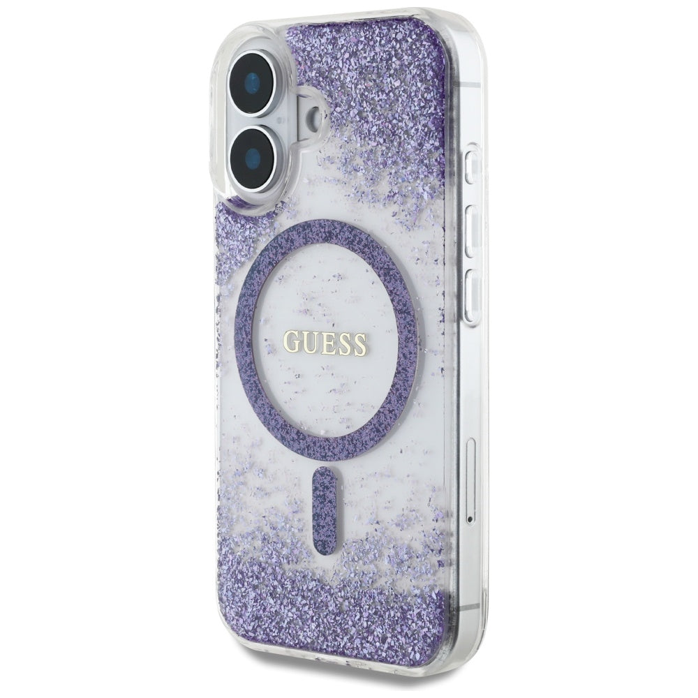 MagSafe tok Apple iPhone 16-hoz, Guess, Resin Bottom Glitter, Lila
