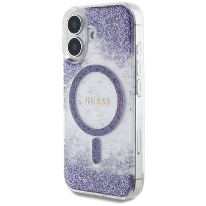 MagSafe tok Apple iPhone 16-hoz, Guess, Resin Bottom Glitter, Lila