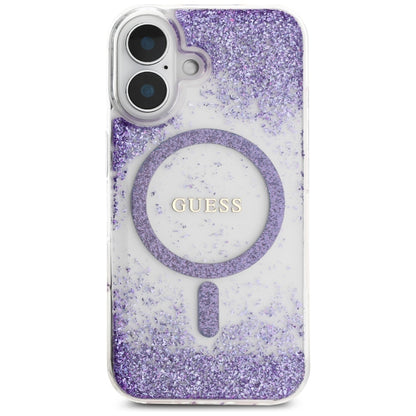 MagSafe tok Apple iPhone 16-hoz, Guess, Resin Bottom Glitter, Lila