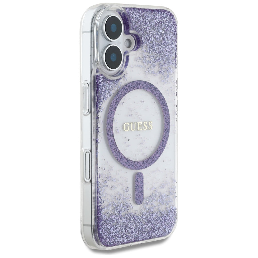 MagSafe tok Apple iPhone 16-hoz, Guess, Resin Bottom Glitter, Lila