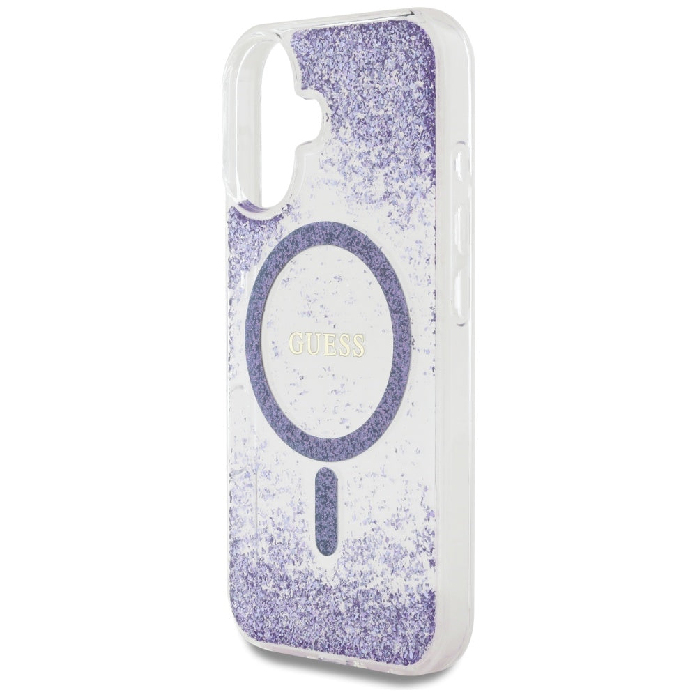 MagSafe tok Apple iPhone 16-hoz, Guess, Resin Bottom Glitter, Lila