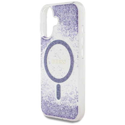 MagSafe tok Apple iPhone 16-hoz, Guess, Resin Bottom Glitter, Lila