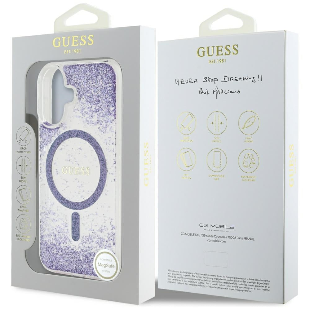 MagSafe tok Apple iPhone 16-hoz, Guess, Resin Bottom Glitter, Lila
