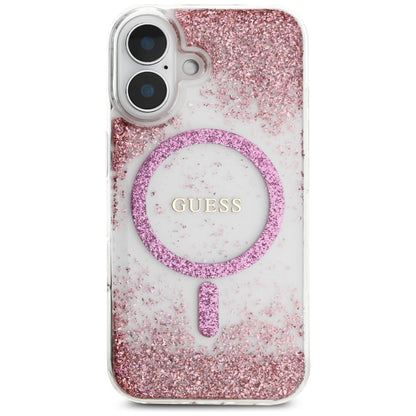 MagSafe tok Apple iPhone 16-hoz, Guess, Resin Bottom Glitter, Rózsaszín