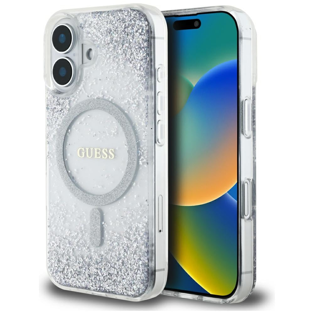 MagSafe tok Apple iPhone 16-hoz, Guess, Resin Gradient Glitter, Ezüst