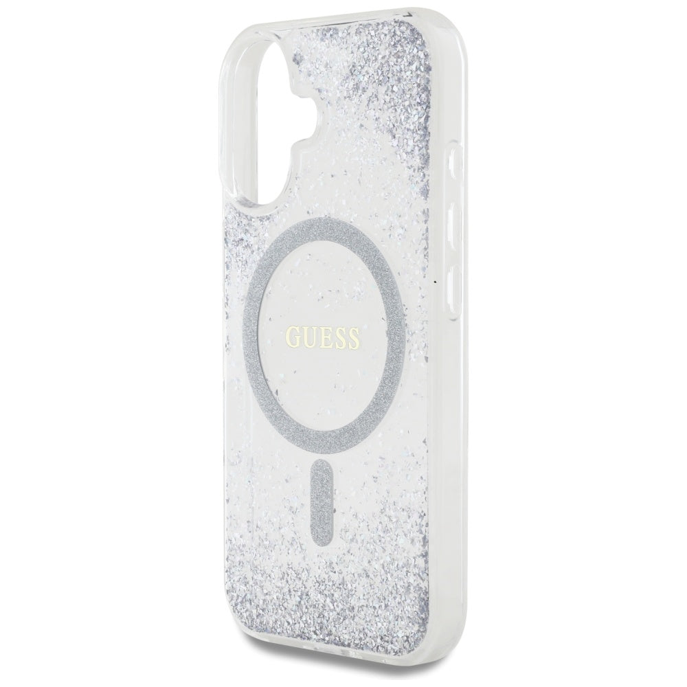 MagSafe tok Apple iPhone 16-hoz, Guess, Resin Gradient Glitter, Ezüst
