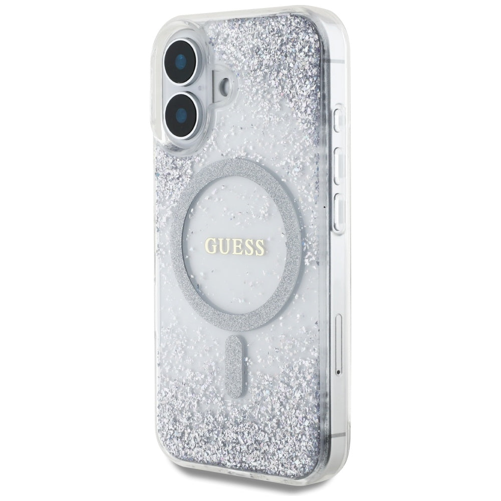 MagSafe tok Apple iPhone 16-hoz, Guess, Resin Gradient Glitter, Ezüst