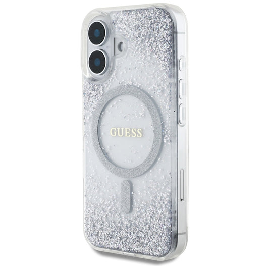 MagSafe tok Apple iPhone 16-hoz, Guess, Resin Gradient Glitter, Ezüst