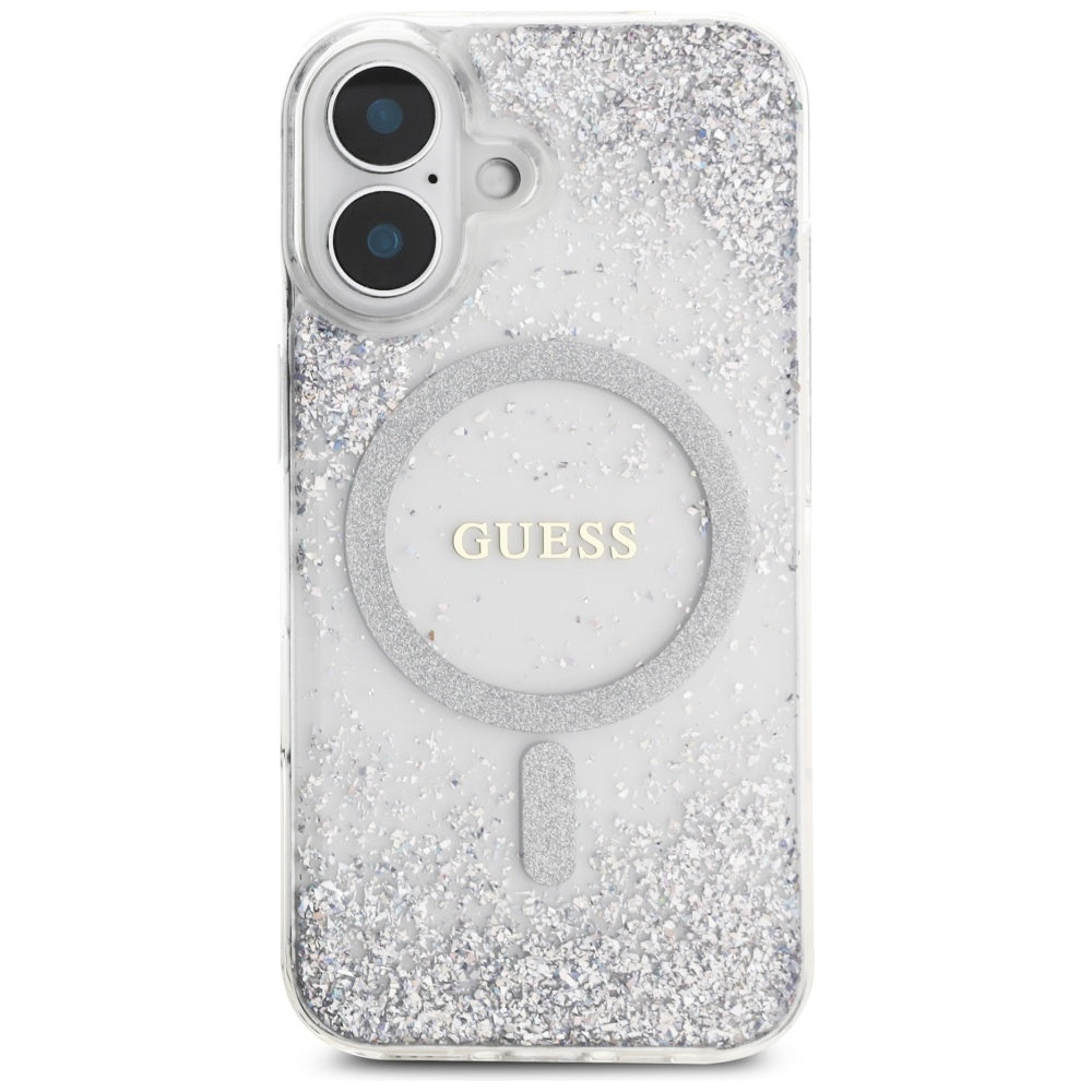 MagSafe tok Apple iPhone 16-hoz, Guess, Resin Gradient Glitter, Ezüst
