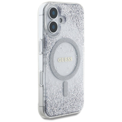 MagSafe tok Apple iPhone 16-hoz, Guess, Resin Gradient Glitter, Ezüst