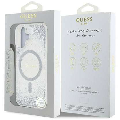 MagSafe tok Apple iPhone 16-hoz, Guess, Resin Gradient Glitter, Ezüst