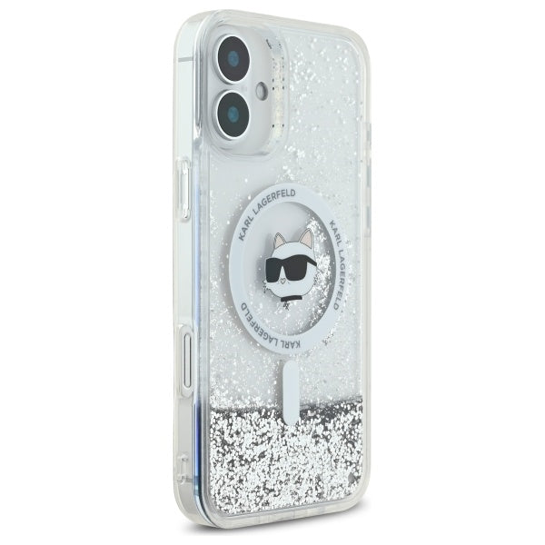 MagSafe tok Apple iPhone 16-hoz, Karl Lagerfeld, Glitter Liquid Choupette Head, Átlátszó
