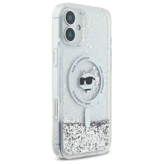 MagSafe tok Apple iPhone 16-hoz, Karl Lagerfeld, Glitter Liquid Choupette Head, Átlátszó