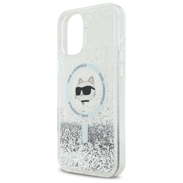 MagSafe tok Apple iPhone 16-hoz, Karl Lagerfeld, Glitter Liquid Choupette Head, Átlátszó