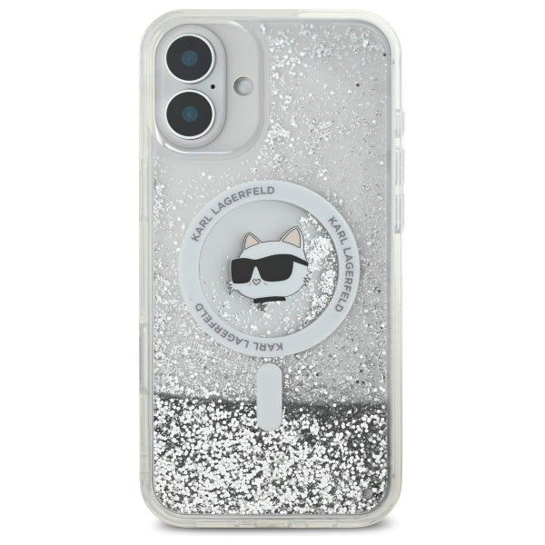 MagSafe tok Apple iPhone 16-hoz, Karl Lagerfeld, Glitter Liquid Choupette Head, Átlátszó