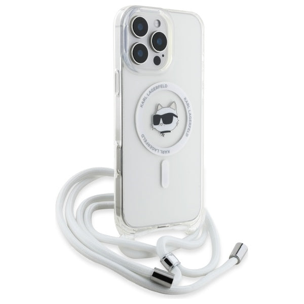 MagSafe tok Apple iPhone 16-hoz, Karl Lagerfeld, IML Crossbody Choupette's Head with Strap, Átlátszó