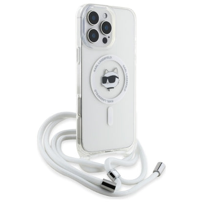 MagSafe tok Apple iPhone 16-hoz, Karl Lagerfeld, IML Crossbody Choupette's Head with Strap, Átlátszó