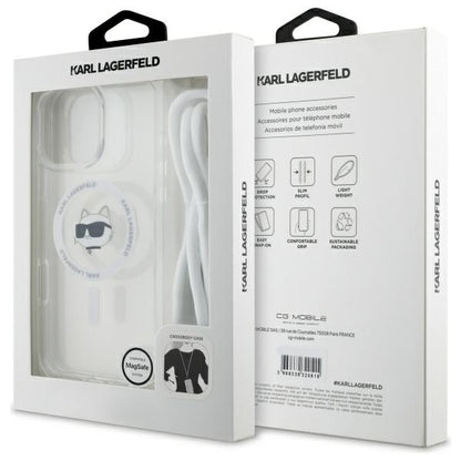 MagSafe tok Apple iPhone 16-hoz, Karl Lagerfeld, IML Crossbody Choupette's Head with Strap, Átlátszó
