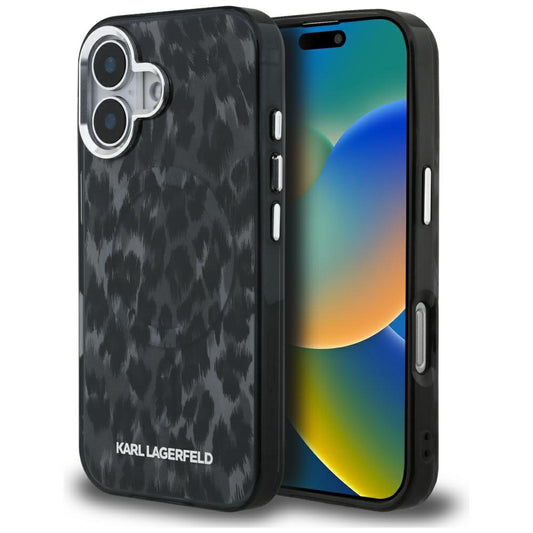 MagSafe tok Apple iPhone 16-hoz, Karl Lagerfeld, IML Leopard minta, Fekete
