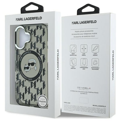 MagSafe tok Apple iPhone 16-hoz, Karl Lagerfeld, IML Monogram Karl & Choupette's Heads, Fekete
