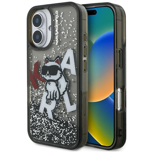 MagSafe tok Apple iPhone 16-hoz, Karl Lagerfeld, Liquid Glitter Choupette Logo, Fekete