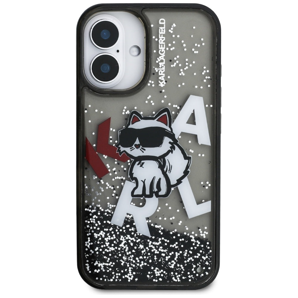 MagSafe tok Apple iPhone 16-hoz, Karl Lagerfeld, Liquid Glitter Choupette Logo, Fekete