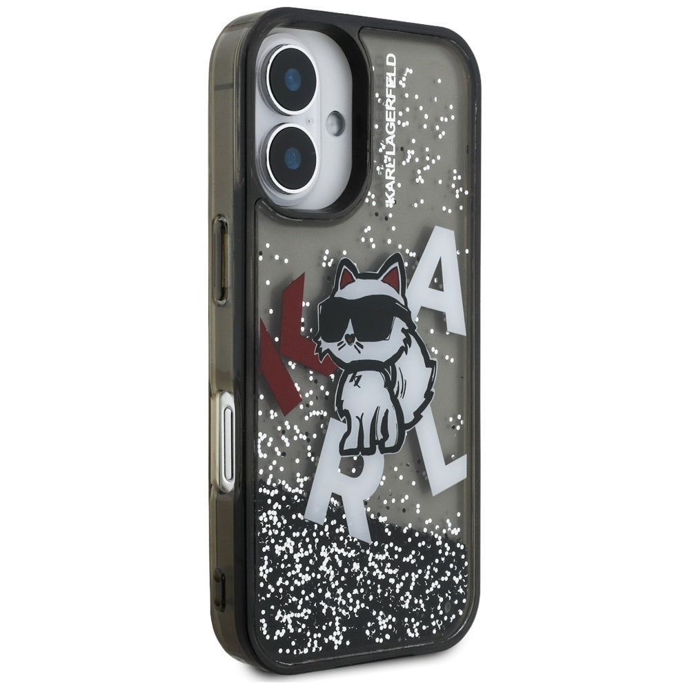 MagSafe tok Apple iPhone 16-hoz, Karl Lagerfeld, Liquid Glitter Choupette Logo, Fekete