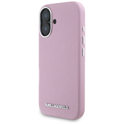 MagSafe tok Apple iPhone 16-hoz, Karl Lagerfeld, Saffiano teljesen beburkolt hosszúkás fém logóval, Rózsaszín