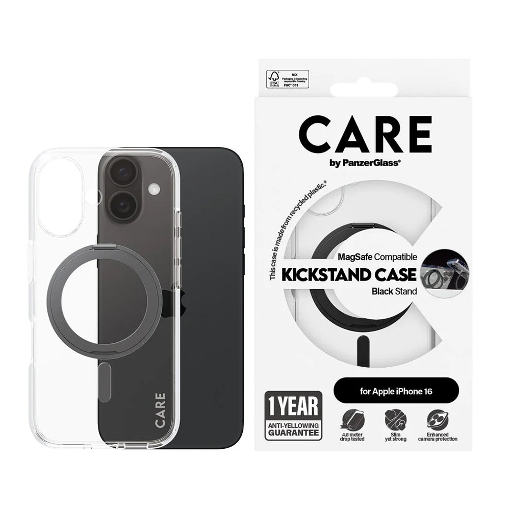 MagSafe tok Apple iPhone 16-hoz, PanzerGlass, Állványos funkció, Fekete átlátszó