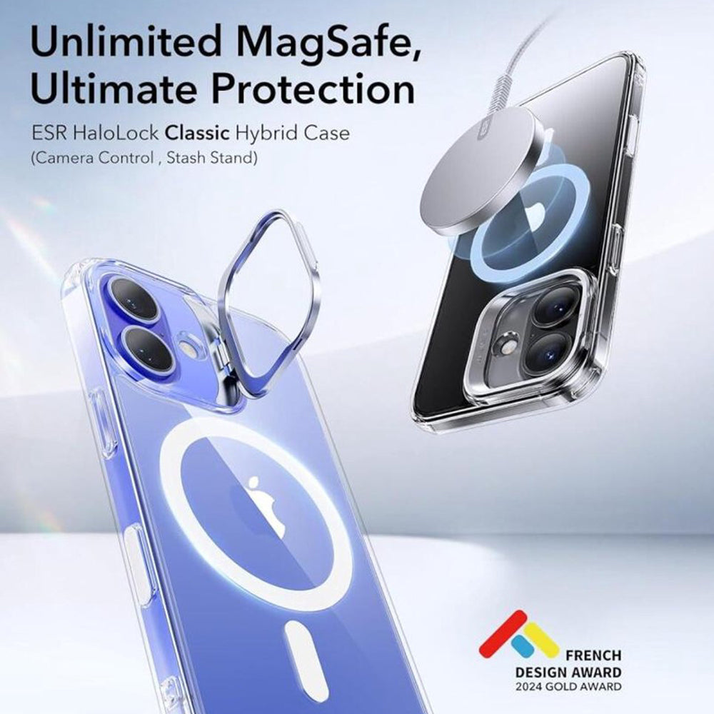 MagSafe tok Apple iPhone 16 Plus-hoz, ESR, Classic Hybrid Kickstand Slide, Átlátszó