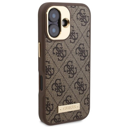 MagSafe Case for Apple iPhone 16 Plus, Guess, 4G Logo Plate, Brown