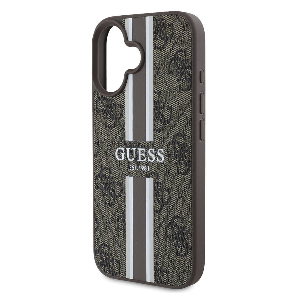 MagSafe Case for Apple iPhone 16 Plus, Guess, 4G Printed Stripes, Brown