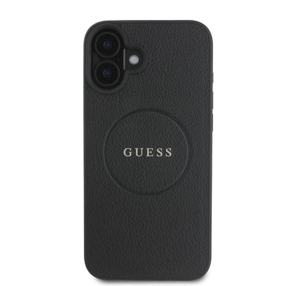 MagSafe Case for Apple iPhone 16 Plus, Guess, Grained Gold Ring, Black