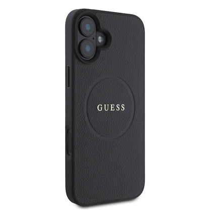 MagSafe Case for Apple iPhone 16 Plus, Guess, Grained Gold Ring, Black
