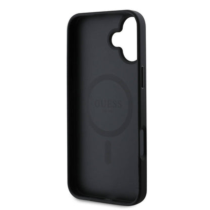 MagSafe Case for Apple iPhone 16 Plus, Guess, Grained Gold Ring, Black