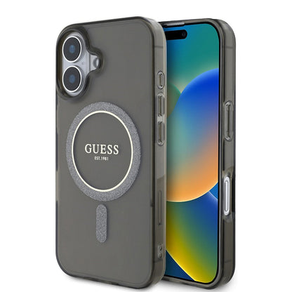 MagSafe Case for Apple iPhone 16 Plus, Guess, IML Glitter Circle, Black