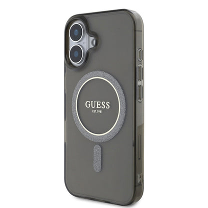 MagSafe Case for Apple iPhone 16 Plus, Guess, IML Glitter Circle, Black