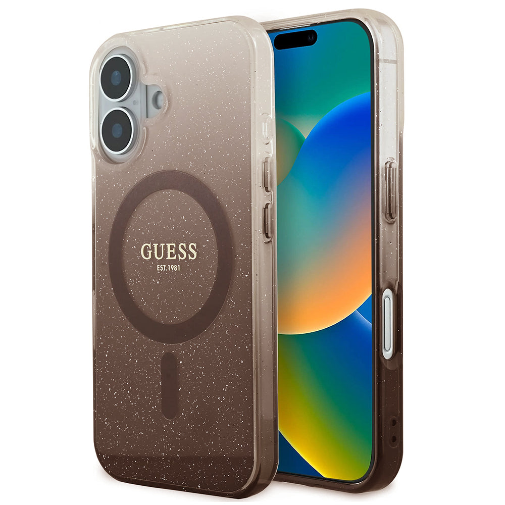 MagSafe tok Apple iPhone 16 Plus-hoz, Guess, IML Glitter Gradient, Barna