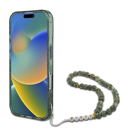 MagSafe tok Apple iPhone 16 Plus-hoz, Guess, IML Glitter gyöngyház pánttal, Zöld