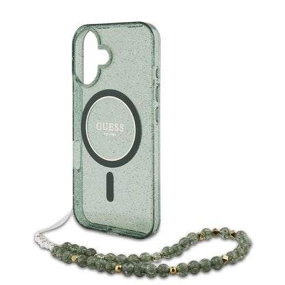 MagSafe tok Apple iPhone 16 Plus-hoz, Guess, IML Glitter gyöngyház pánttal, Zöld