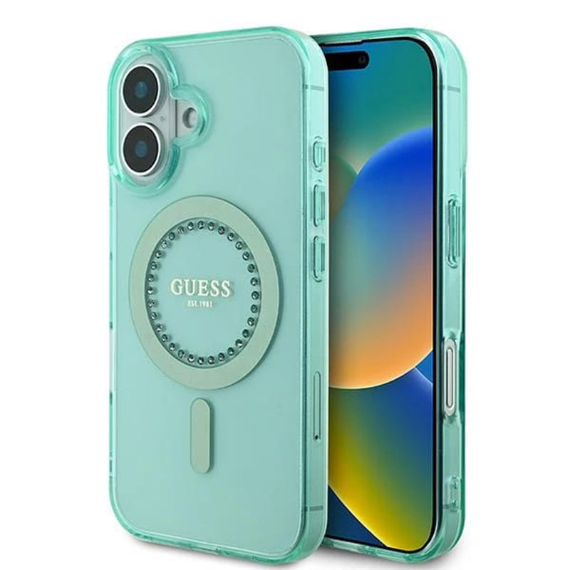 MagSafe tok Apple iPhone 16 Plus-hoz, Guess, IML Rhinestone, Zöld