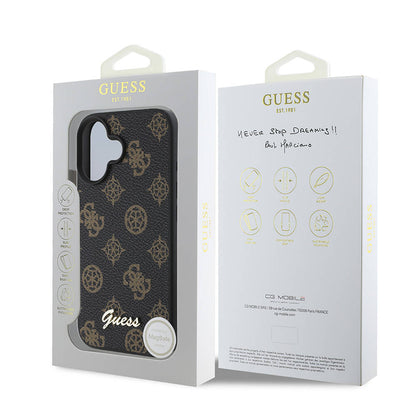 MagSafe Case for Apple iPhone 16 Plus, Guess, Peony Script, Black