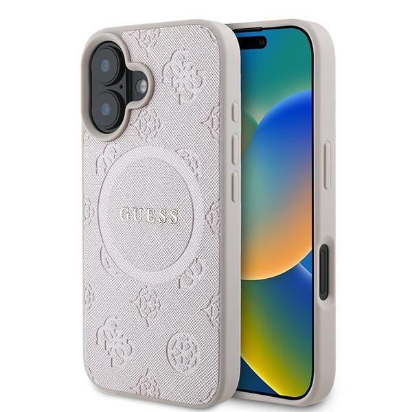 MagSafe tok Apple iPhone 16 Plus-hoz, Guess, Saffiano Peony Classic Logo, Rózsaszín