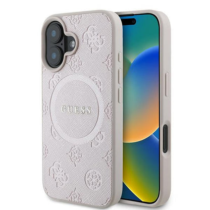 MagSafe tok Apple iPhone 16 Plus-hoz, Guess, Saffiano Peony Classic Logo, Rózsaszín