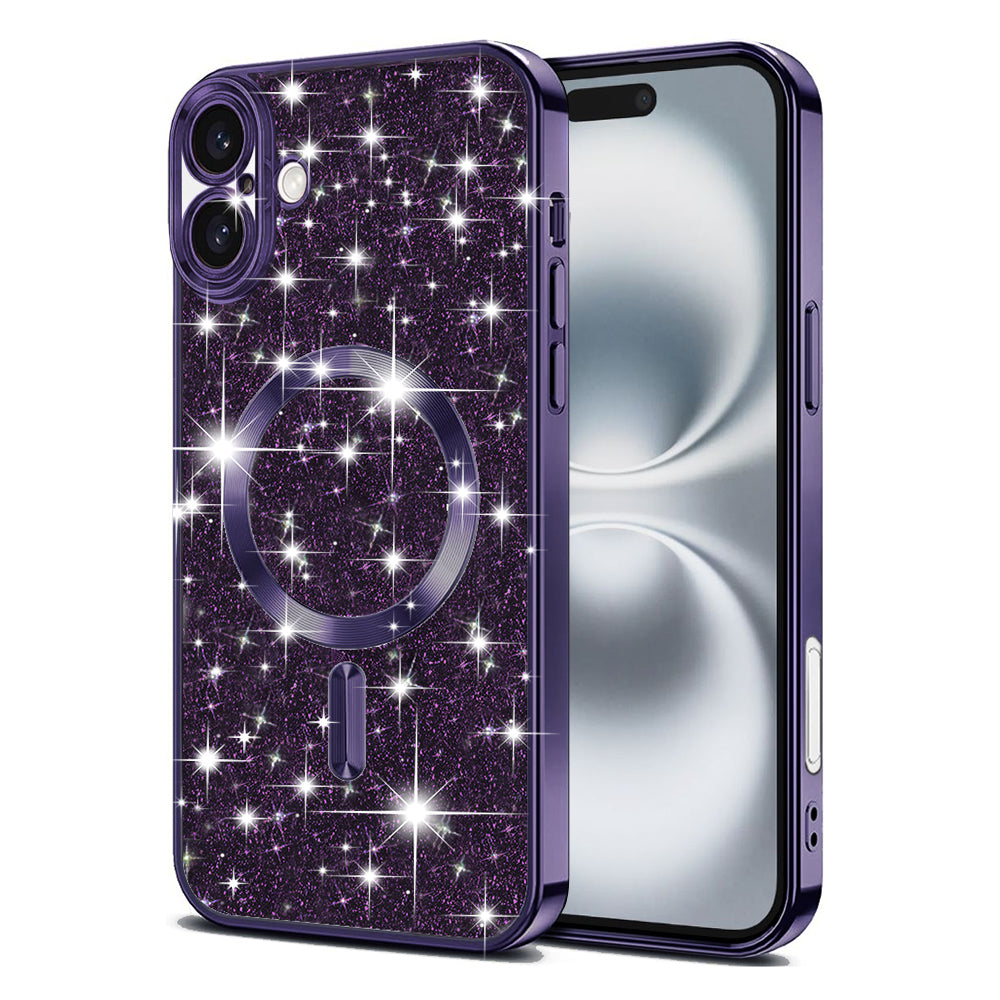 MagSafe tok Apple iPhone 16 Plus-hoz, Techsuit, Luxury Glitter, Sötét lila