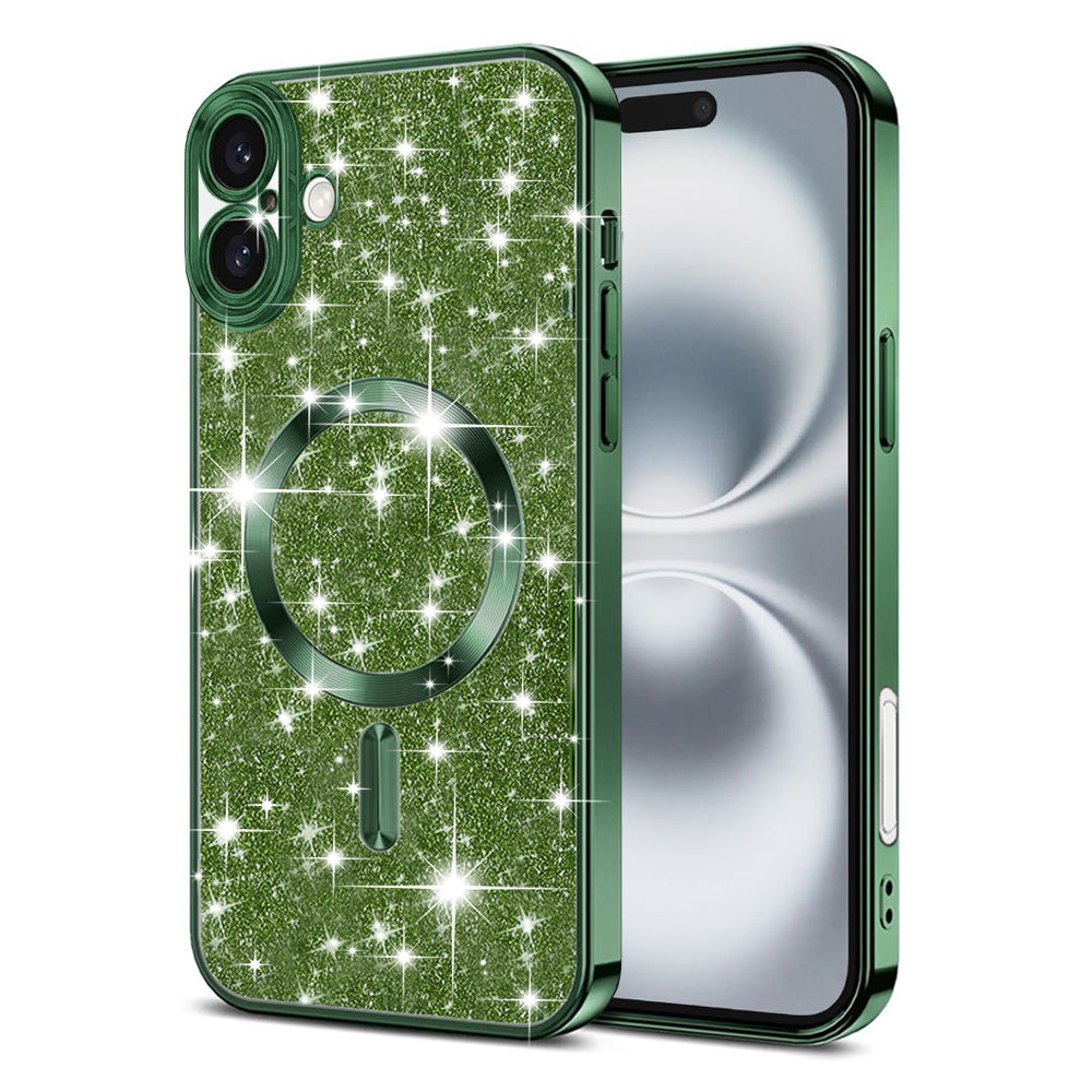 MagSafe tok Apple iPhone 16 Plus-hoz, Techsuit, Luxury Glitter, Sötétzöld