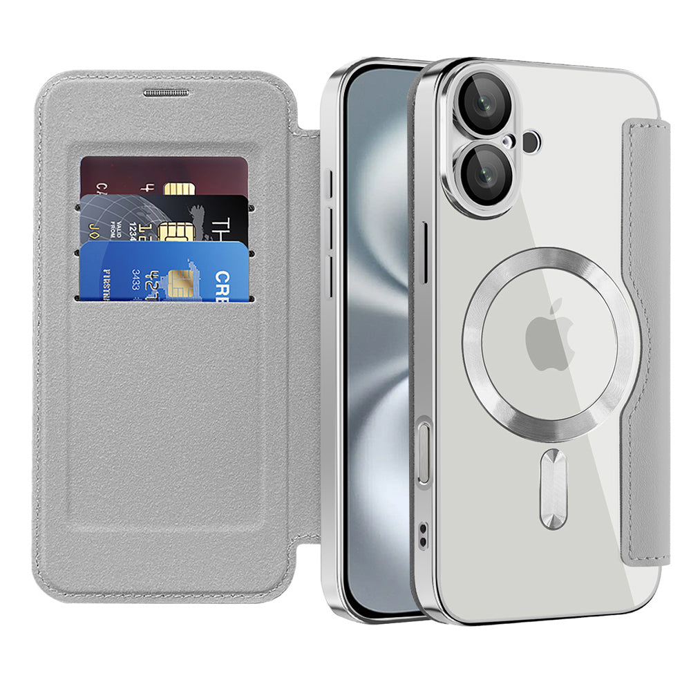 MagSafe Case for Apple iPhone 16 Plus, Techsuit, SmartMag Book, Gray