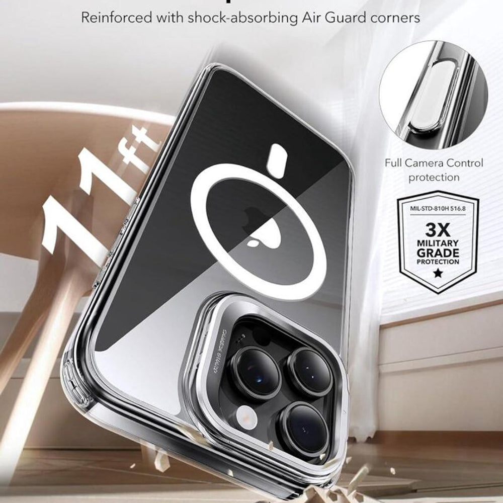 MagSafe tok Apple iPhone 16 Pro-hoz, ESR, Classic Hybrid Kickstand Slide, Átlátszó