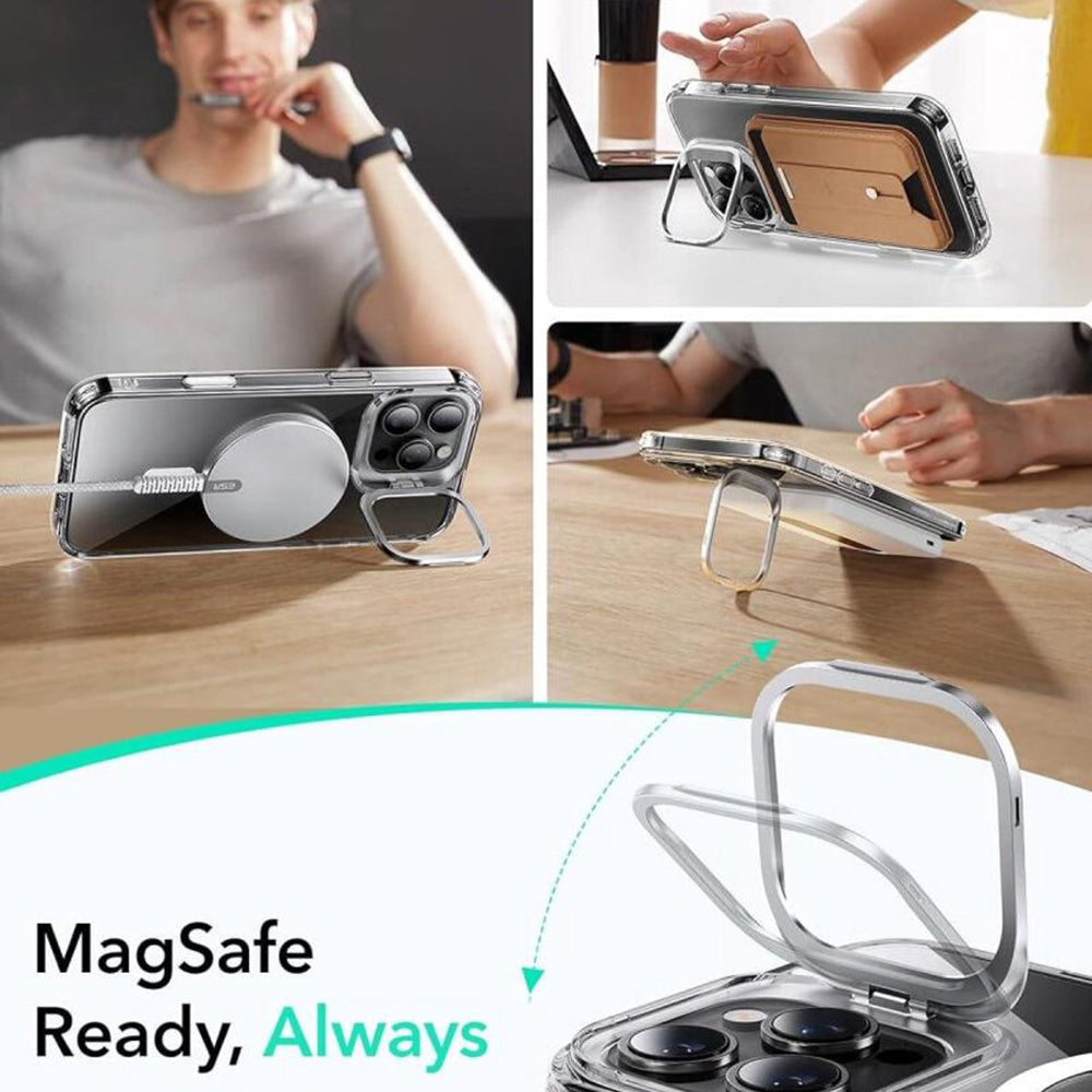 MagSafe tok Apple iPhone 16 Pro-hoz, ESR, Classic Hybrid Kickstand Slide, Átlátszó