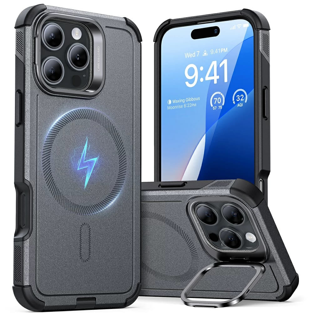 MagSafe Case for Apple iPhone 16 Pro, ESR, Cyber Armor Kickstand, Gray